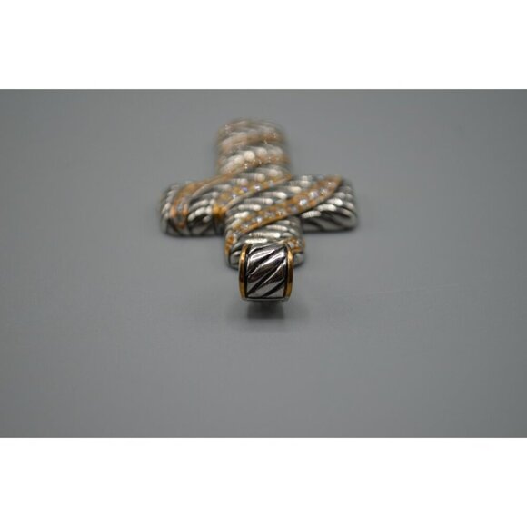 Sterling Silver Cross Pendant w Gold Tone Crystal Wrap Accent 925 ATR 9.66g 2" - Picture 4 of 9